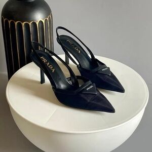 Prada Women’s Mesh Slingback Pump Heels Black Nero Size 6